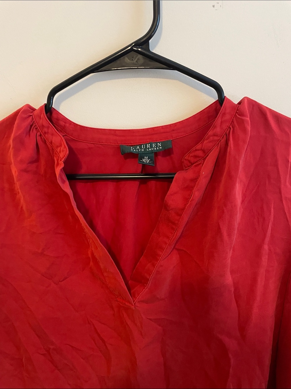 Lauren Ralph Lauren Red Silk V-Neck Blouse